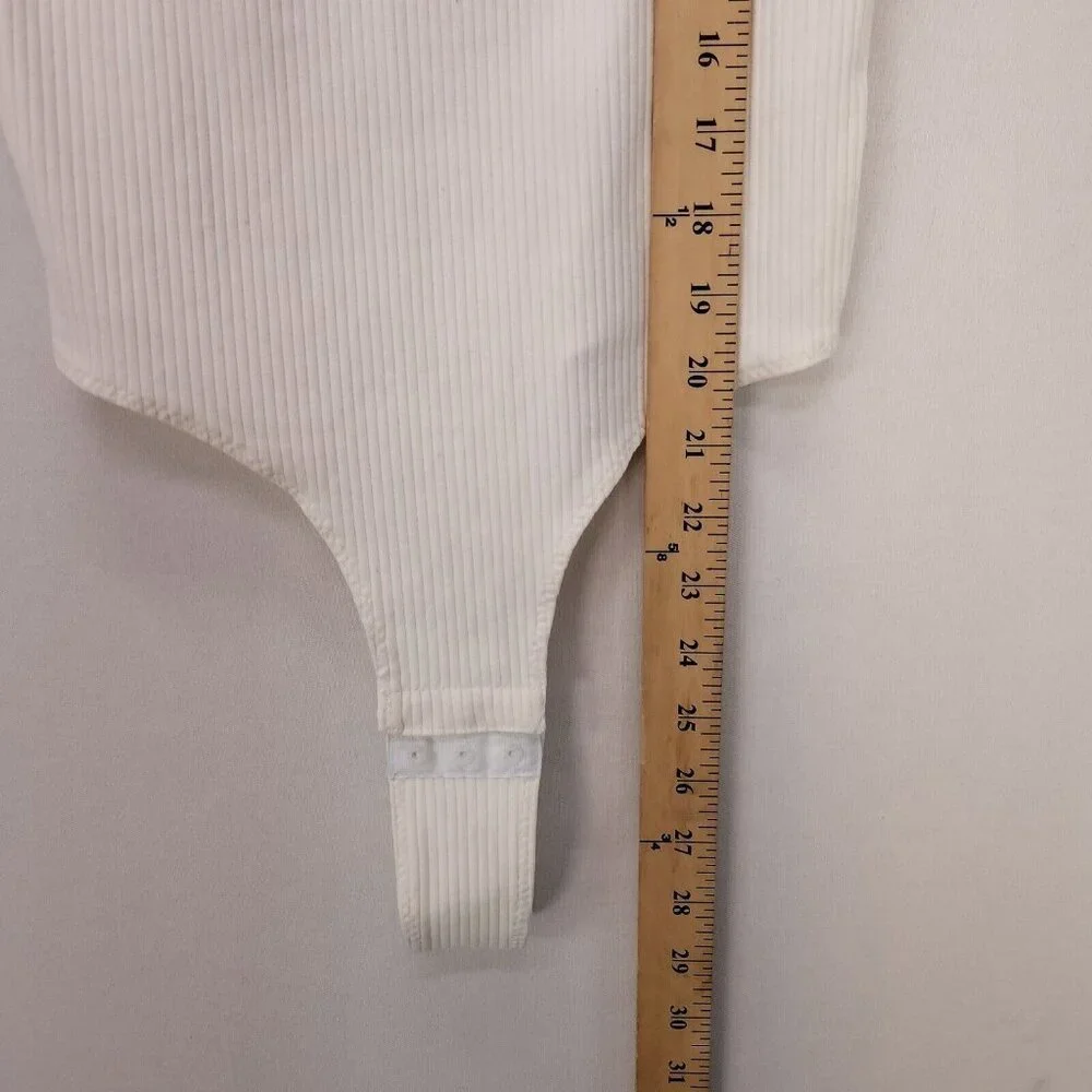 Madewell Tank Bodysuit Cutout Back Thong Ribbed Ivory Small Double Snap Closure - Picture 7 of 14